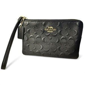 Coach Embossed Calf Leather Zip Around Wristlet with box